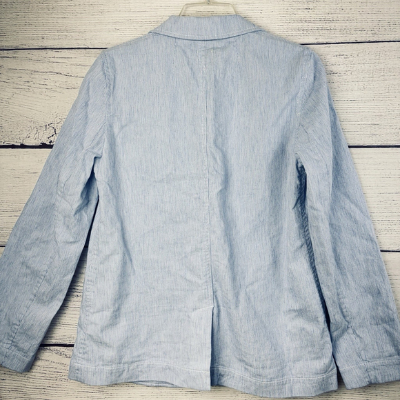 J.Crew Cotton Linen Blazer Jacket Light Blue PinStripe Sz 8 Professional Coastal - Picture 5 of 8